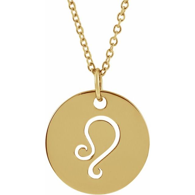 14K Yellow Leo Zodiac Disc 16-18' Necklace