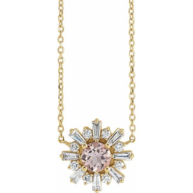 14K Yellow Natural Pink Morganite & 3/8 CTW Natural Diamond Starburst 18' Necklace