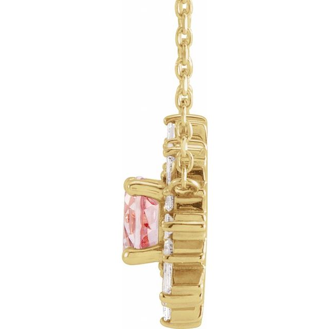 14K Yellow Natural Pink Morganite & 3/8 CTW Natural Diamond Starburst 18' Necklace