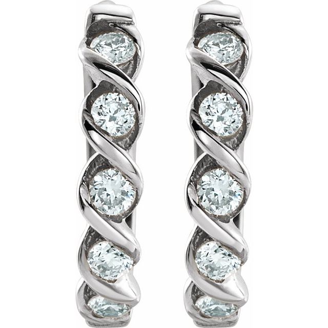 14K White 1/10 CTW Natural Diamond 9 mm Hoop Earrings