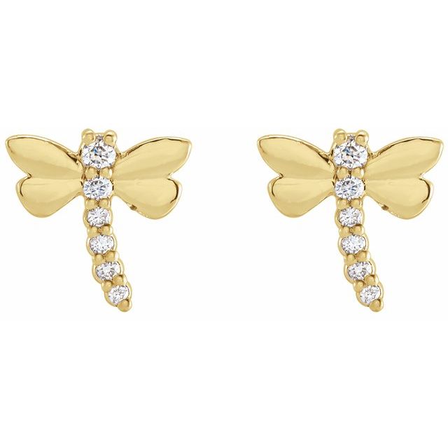 14K Yellow .08 CTW Natural Diamond Dragonfly Earrings