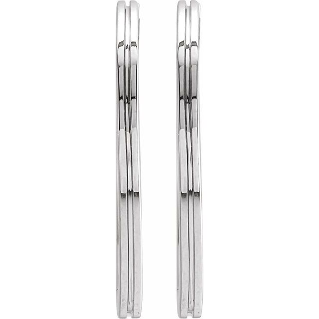 14K White Grooved Hinged 20 mm Huggie Hoop Earrings