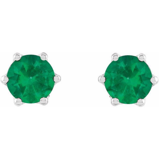 14K White 5 mm Natural Emerald & .03 CTW Natural Diamond Crown Earrings