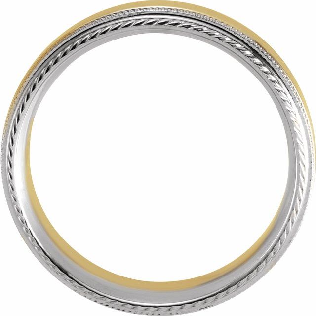 14k White/yellow/white 6 Mm Milgrain Rope Stepped-edge Comfort-fit Band Size 10.5