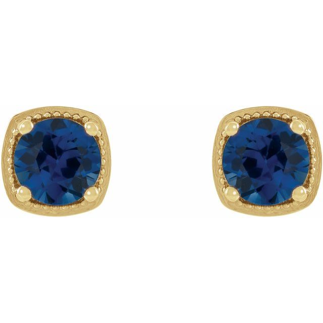 14K Yellow 4.5 mm Natural Blue Sapphire Earrings