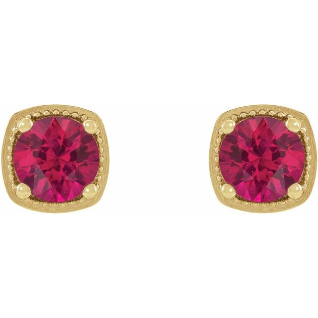 14K Yellow 5 mm Lab-Grown Ruby Earrings