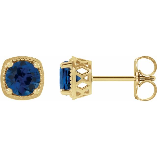 14K Yellow 4.5 mm Natural Blue Sapphire Earrings