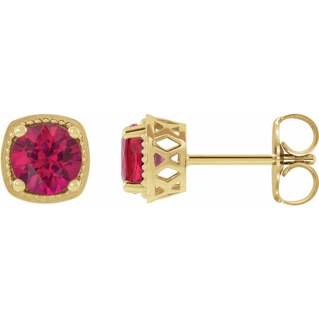 14K Yellow 5 mm Lab-Grown Ruby Earrings