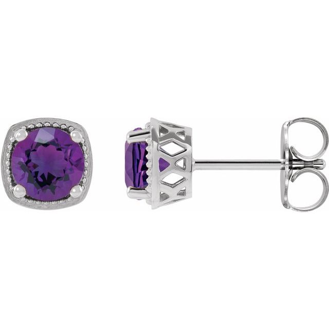 14K White 5 mm Natural Amethyst Earrings