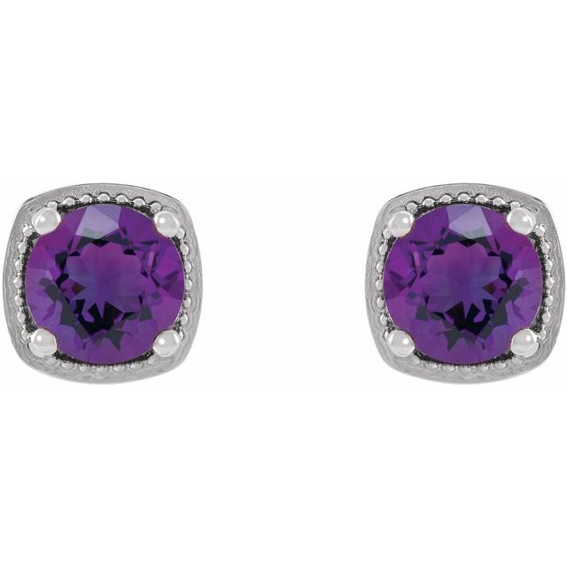 14K White 5 mm Natural Amethyst Earrings
