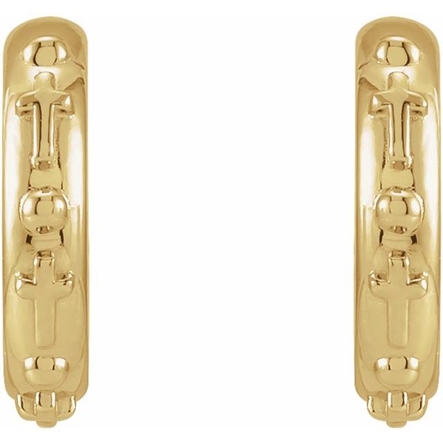 14K Yellow Rosary Huggie Earrings