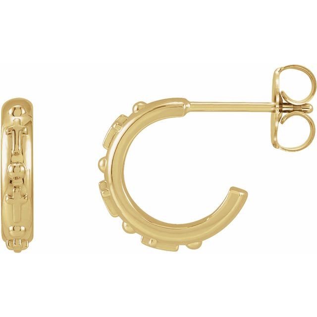 14K Yellow Rosary Huggie Earrings