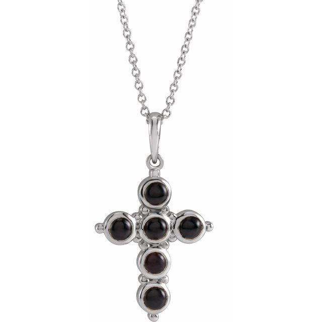 14K White Natural Black Onyx Cross 16-18' Necklace