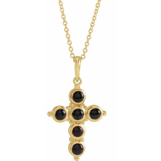 14K Yellow Natural Black Onyx Cross 16-18' Necklace
