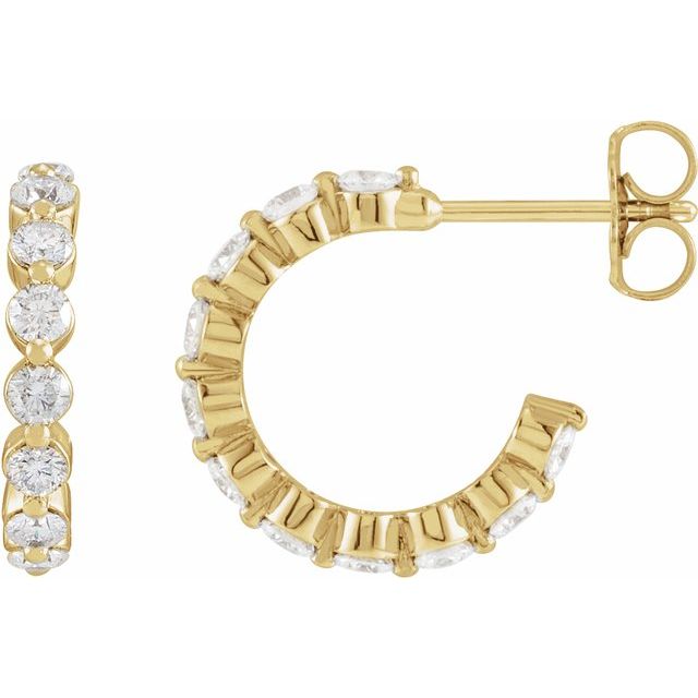 14k Yellow 7/8 Ctw Natural Diamond 14.5 Mm Hoop Earrings