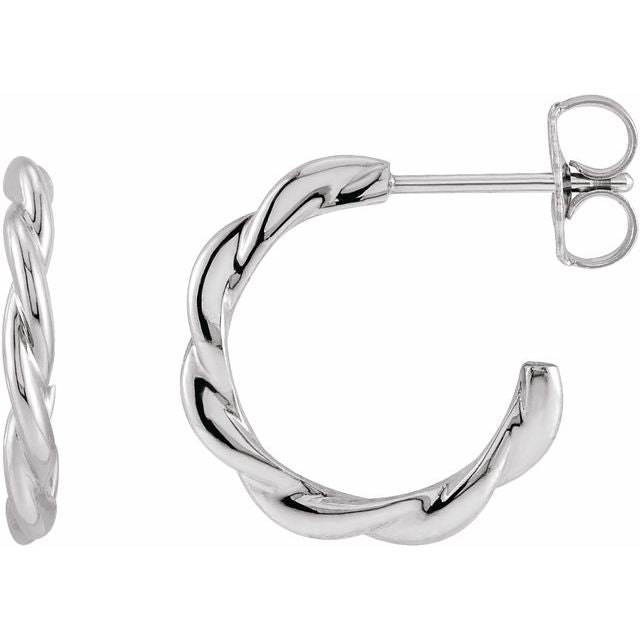 14K White Twisted Hoop Earrings