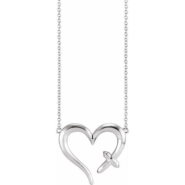 Sterling Silver Cross & Open Heart 18' Necklace
