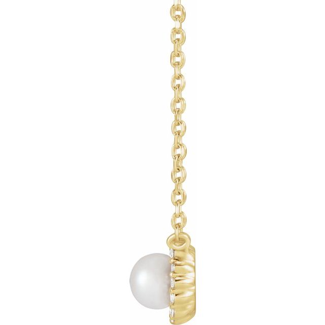 14K Yellow Cultured White Akoya Pearl .06 CTW Natural Diamond Halo-Style 18' Necklace