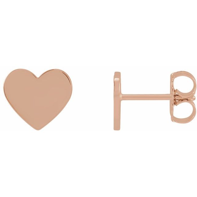 14K Rose 8 mm Engravable Heart Earrings