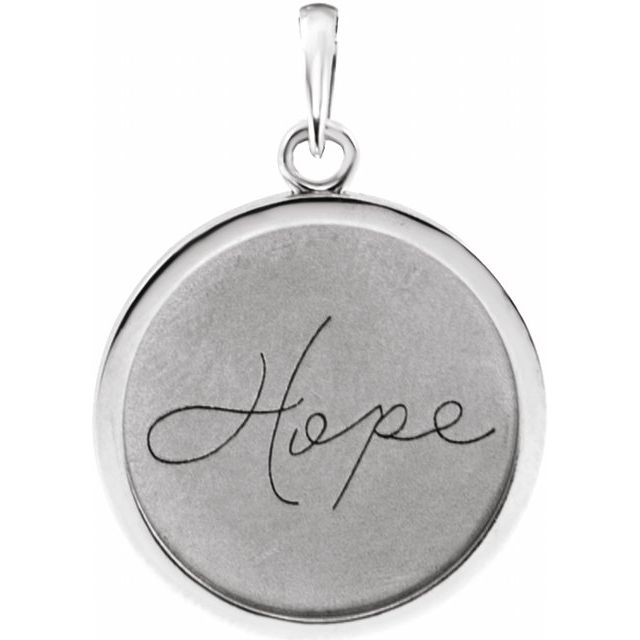 Sterling Silver Hope Engraved 18 mm Disc Pendant