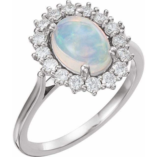 14K White Natural Ethiopian Opal & 1/5 CTW Natural Diamond Ring