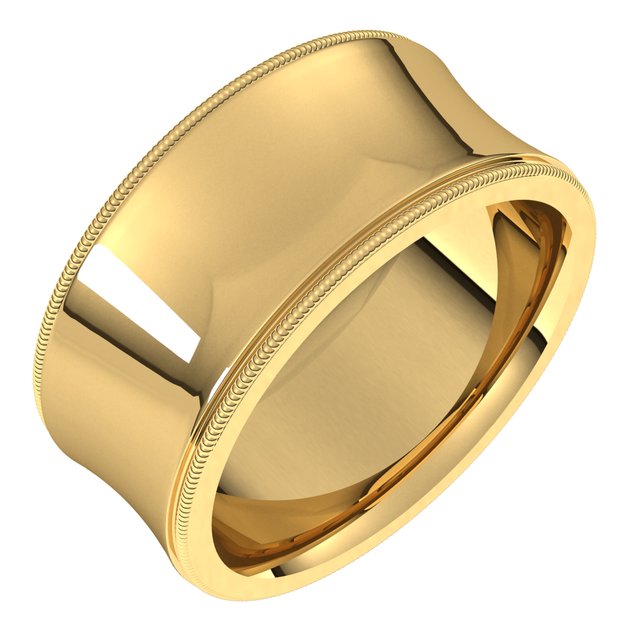 14K Yellow 9 mm Milgrain Concave Comfort-Fit Band Size 4.5