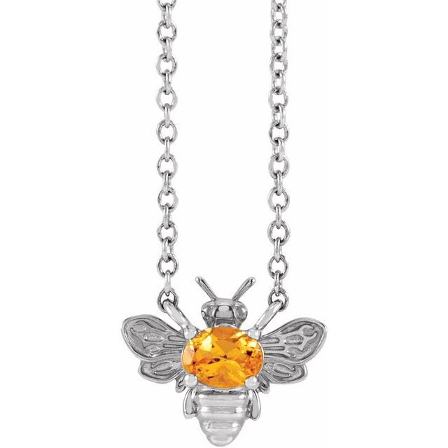 Sterling Silver Natural Orange Garnet Bee 16' Necklace