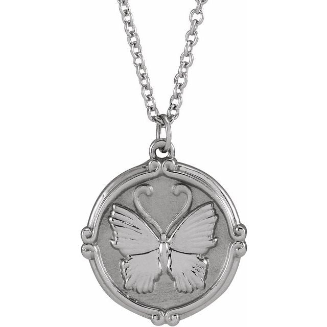 Sterling Silver Butterfly Medallion 16-18' Necklace