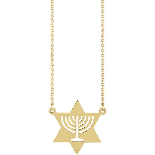 14k Yellow Menorah Star 18' Necklace