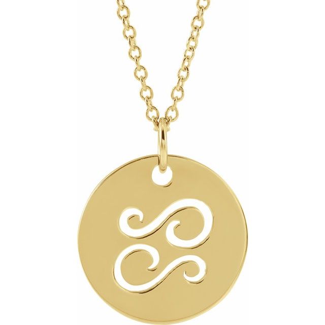 14K Yellow Cancer Zodiac Disc 16-18' Necklace