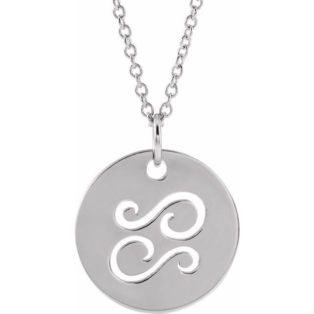 14K White Cancer Zodiac Disc 16-18' Necklace