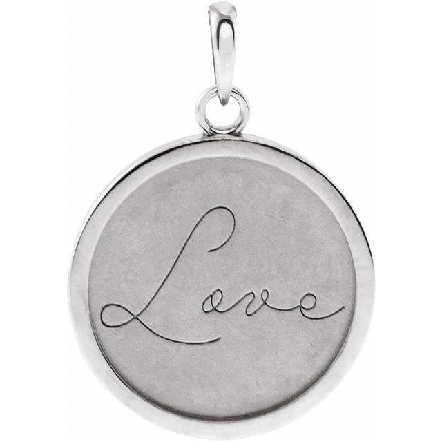 Sterling Silver Love Engraved 18 mm Disc Pendant