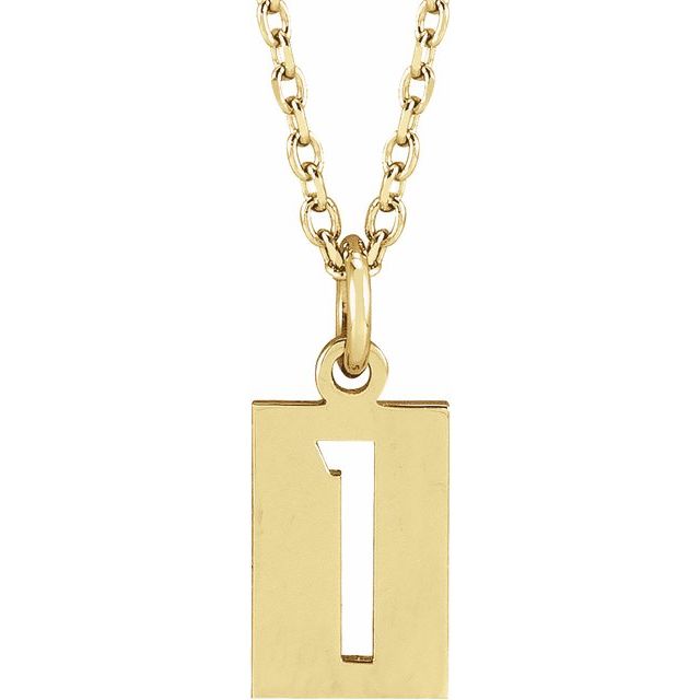 14K Yellow Pierced Numeral 1 Dog Tag 16-18' Necklace