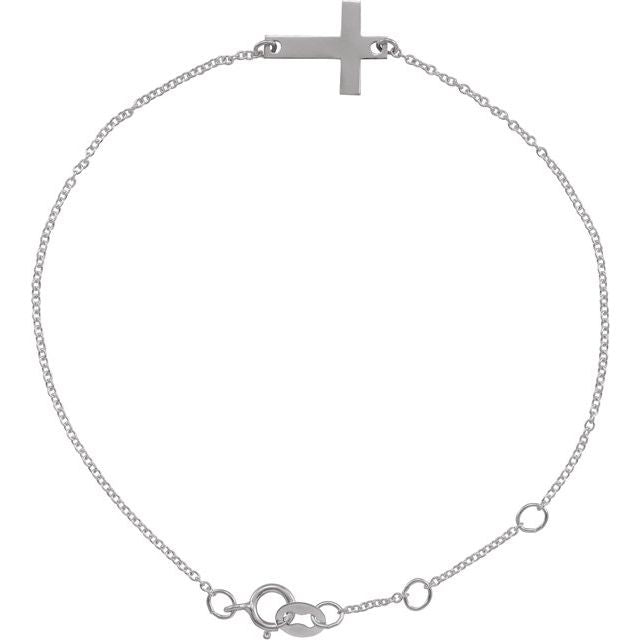 Sterling Silver Engravable Cross 6 1/2-7 1/2' Bracelet