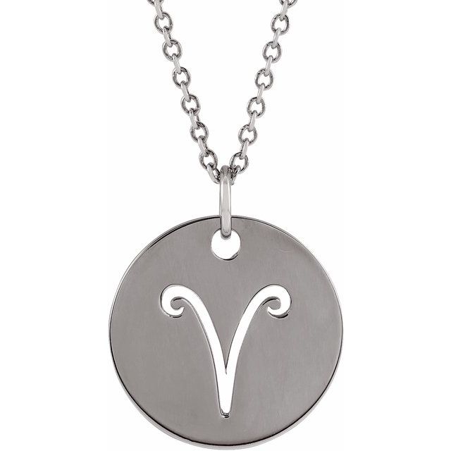 Sterling Silver Aries Zodiac Disc 16-18' Necklace