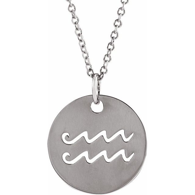 Sterling Silver Aquarius Zodiac Disc 16-18' Necklace
