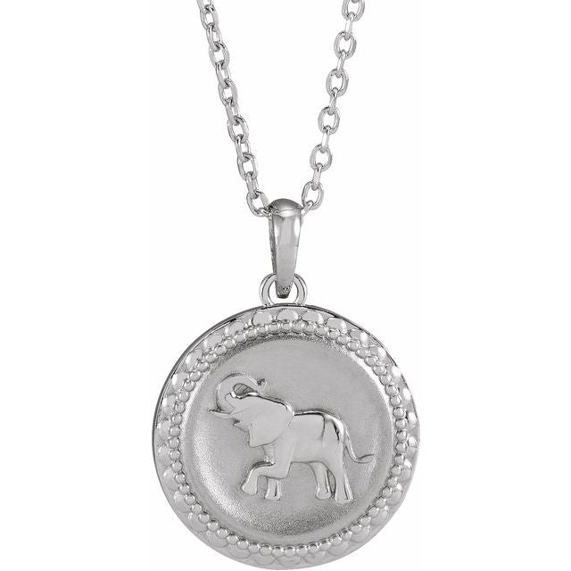 Sterling Silver Elephant Disc 16-18' Necklace