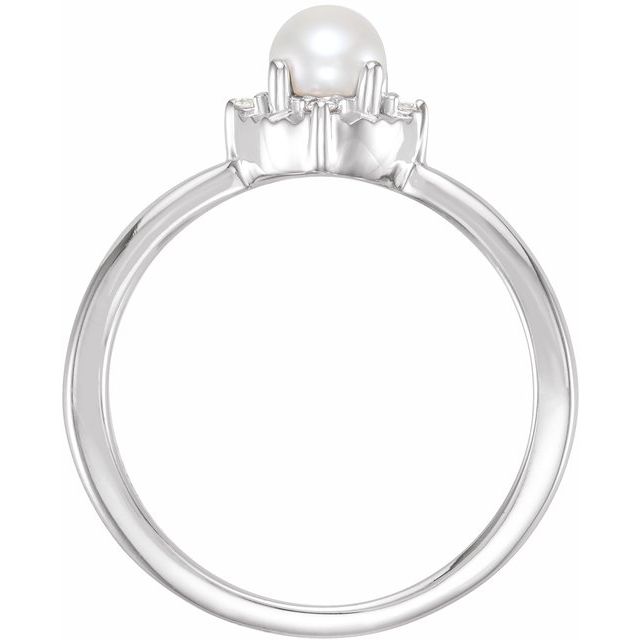 Sterling Silver Cultured White Freshwater Pearl & .04 CTW Natural Diamond Halo-Style Ring
