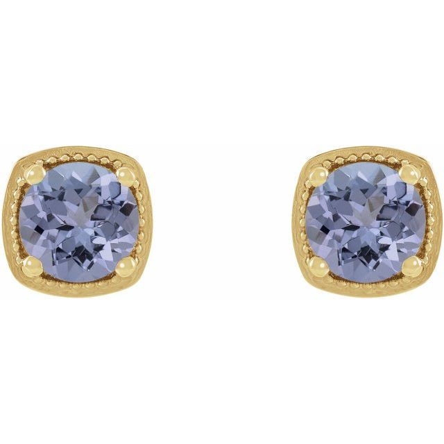 14K Yellow 5.5 mm Natural Tanzanite Earrings