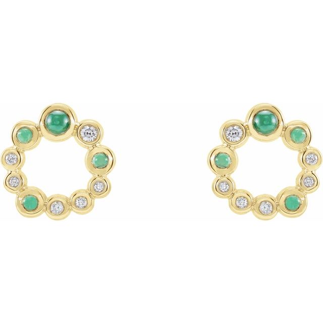 14K Yellow Natural Emerald & 1/8 CTW Natural Diamond Earrings