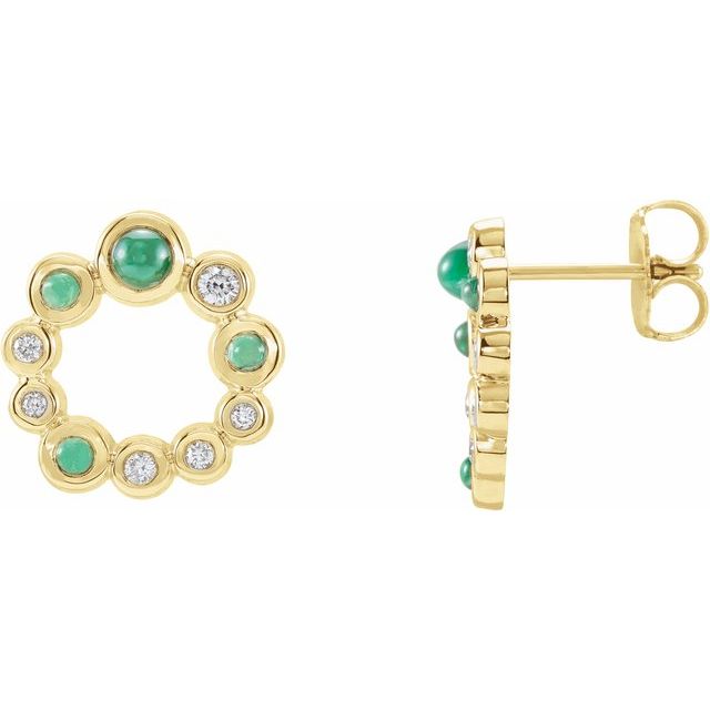 14K Yellow Natural Emerald & 1/8 CTW Natural Diamond Earrings