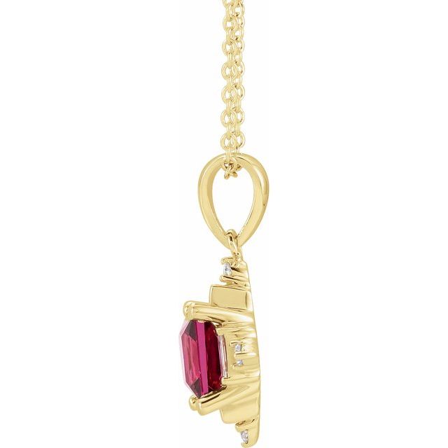 14K Yellow Natural Rhodolite Garnet & 1/5 CTW Natural Diamond Geometric 16-18' Necklace