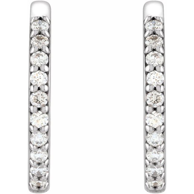 14K White 1/6 CTW Natural Diamond 15 mm Huggie Earrings