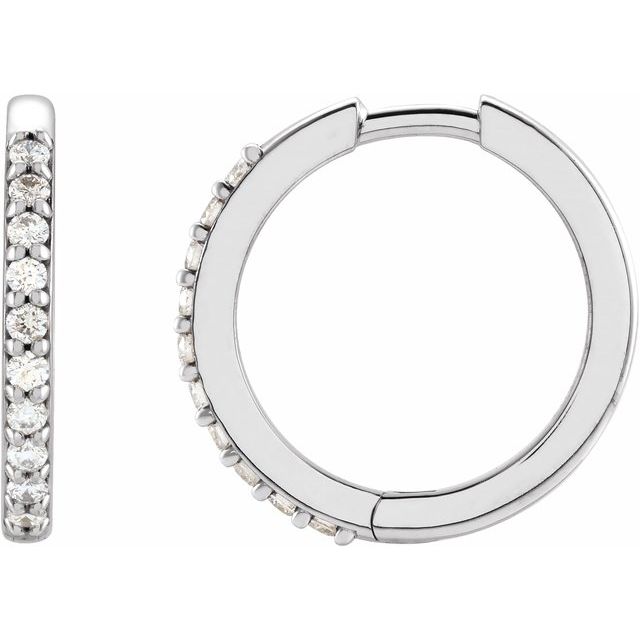 14K White 1/6 CTW Natural Diamond 15 mm Huggie Earrings