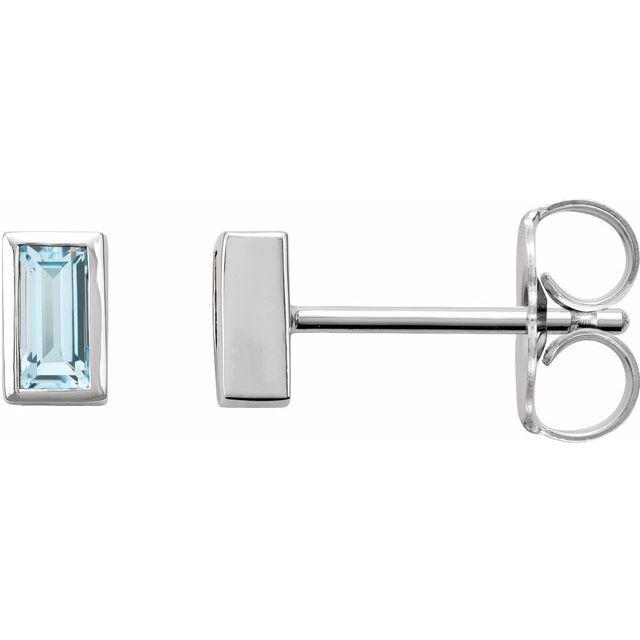 14K White Natural Sky Blue Topaz Bezel-Set Earrings