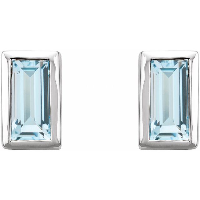 14K White Natural Sky Blue Topaz Bezel-Set Earrings