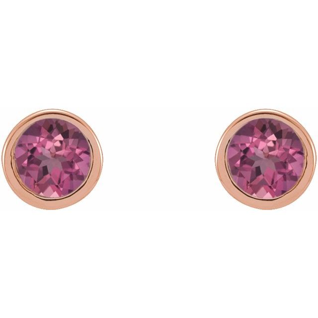 14K Rose 2.5 mm Round Natural Pink Tourmaline Micro Bezel-Set Earrings