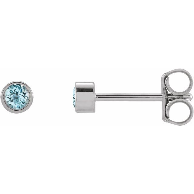 14K White 2.5 mm Round Natural Sky Blue Topaz Micro Bezel-Set Earrings