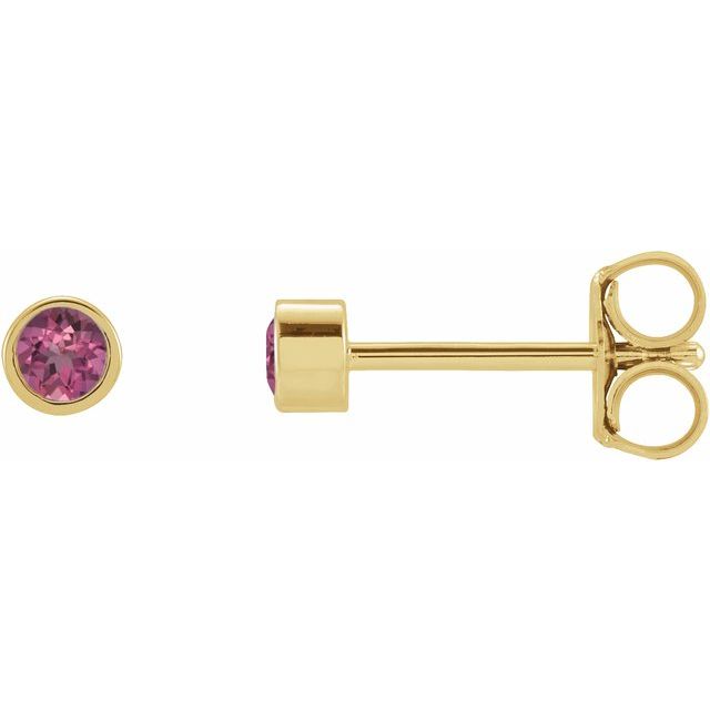 14K Yellow 2 mm Round Natural Pink Tourmaline Micro Bezel-Set Earrings