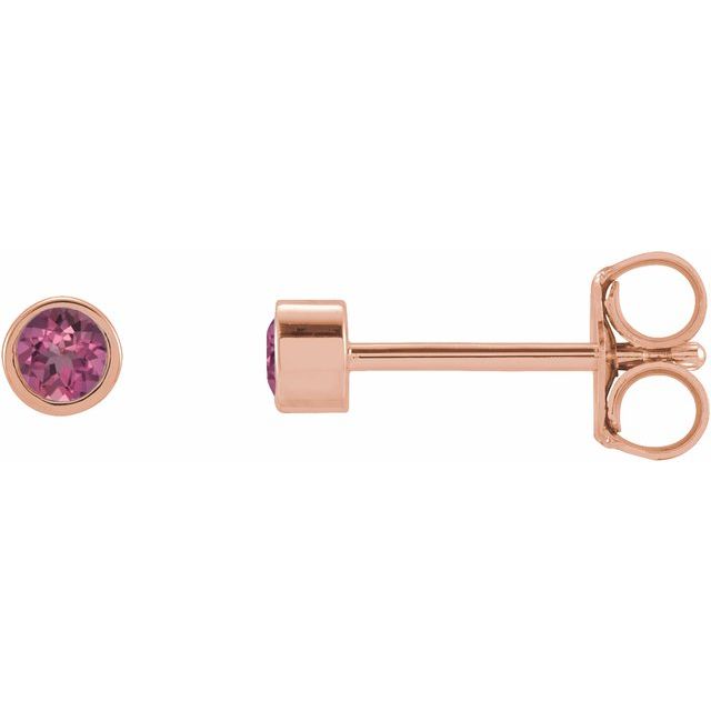 14K Rose 2.5 mm Round Natural Pink Tourmaline Micro Bezel-Set Earrings